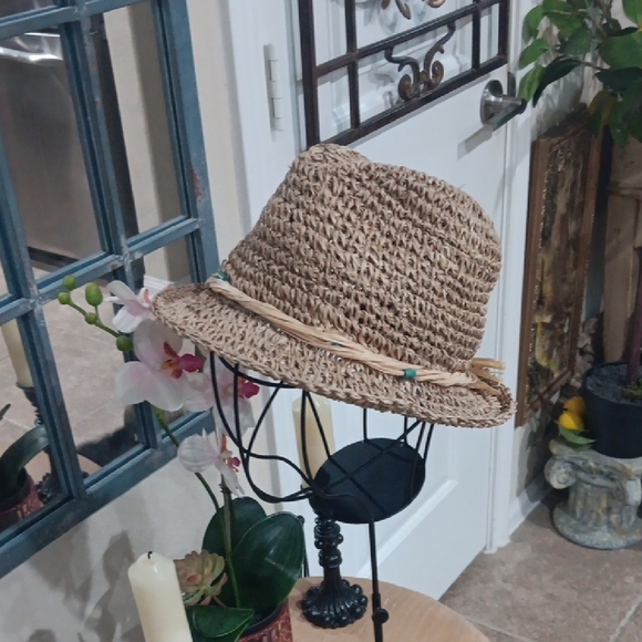 Kate Landry Accessories - Kate Landry Woven Straw Hat with Beaded Band